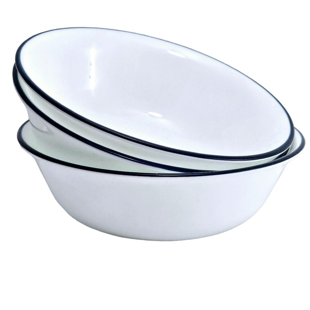 Corelle Promise Soup Salad Bowl 6" set-3 navy blue rim farmhouse cottage core - Picture 2 of 8